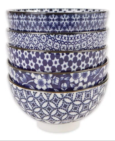 Rsvp International 8 Oz. Japanese Porcelain Bowls, Set Of 5 In Blue,white