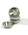 Rsvp International Endurance Stainless Steel 4 Piece 1 Cup Prep Bowls With Plastic Lid Set In Gray