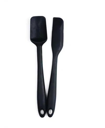 Rsvp International Silicone Coated Steel 2 Piece 8" Ela Series Turquoise Mini Spatula Set In Black