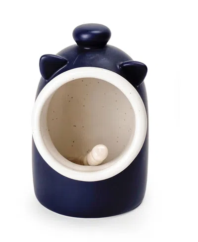 Rsvp International Stoneware 2 Piece 6 Ounce Matte Blue Salt Pig And Spoon Set
