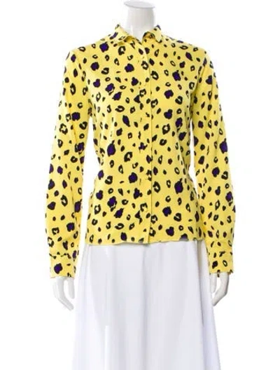 Pre-owned Rta Animal Print Long Sleeve Button-up Top In Yellow