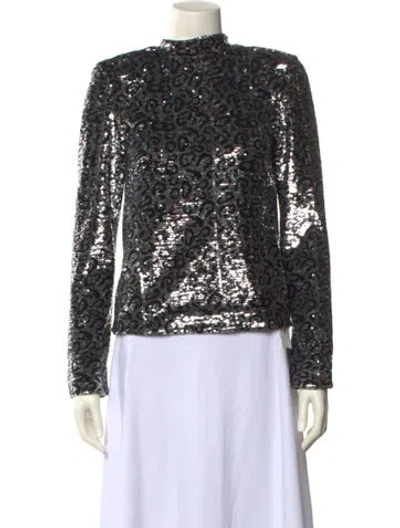 Pre-owned Rta Animal Print Mock Neck Sweatshirt In Silver