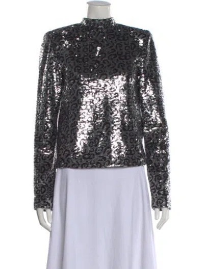 Pre-owned Rta Animal Print Mock Neck Top In Black