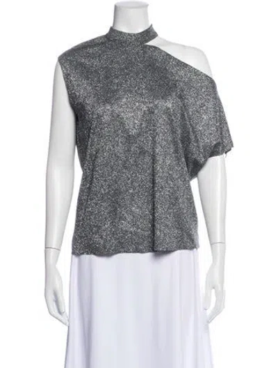 Pre-owned Rta Asymmetrical Short Sleeve Top In Metallic/silver