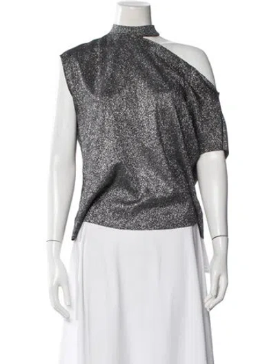 Pre-owned Rta Asymmetrical Short Sleeve Top In Silver