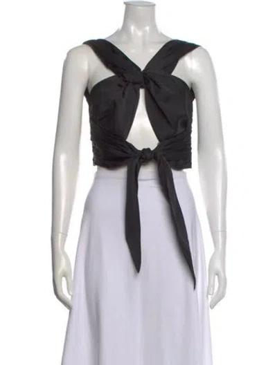 Pre-owned Rta Asymmetrical Sleeveless Crop Top In Black