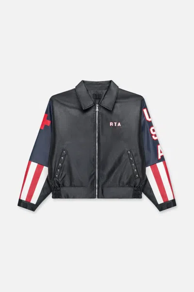 Rta Aven Faux Leather Bomber Jacket In Multi