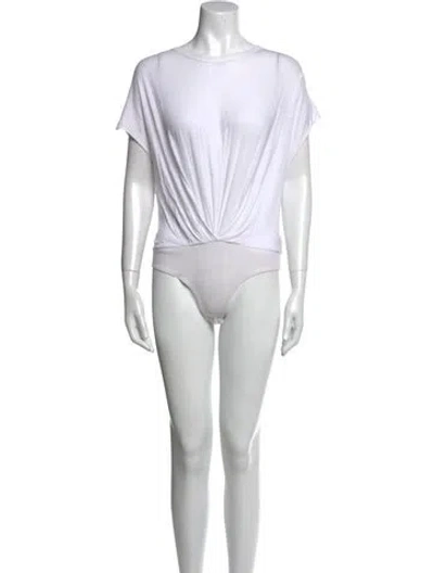 Pre-owned Rta Bateau Neckline Short Sleeve Bodysuit In White