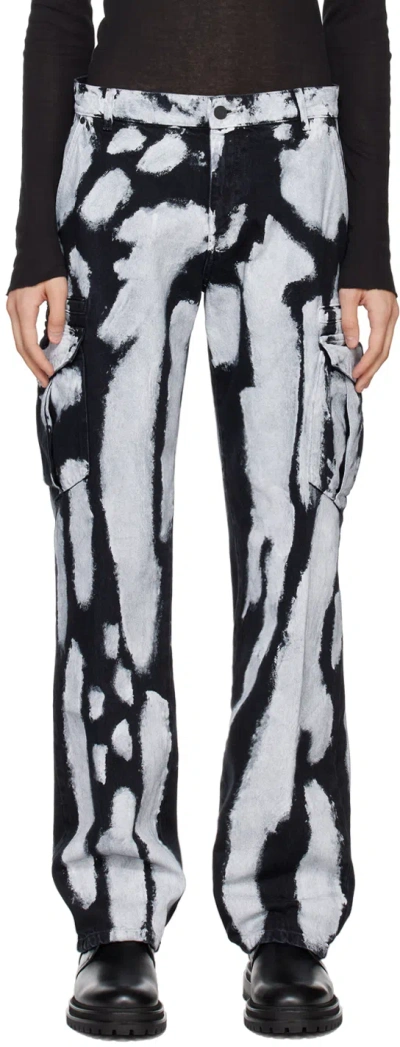 Rta Black & White Theo Denim Cargo Pants In White Paint