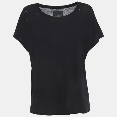 Rta Black Cotton Distressed Crop T-shirt