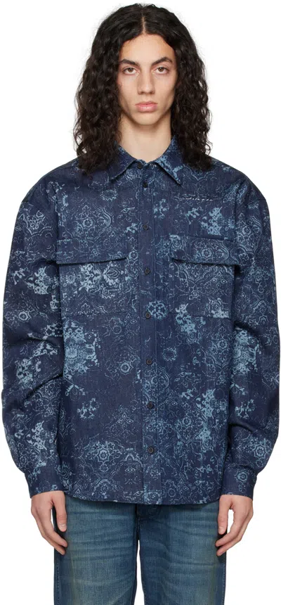 Rta Blue Floral Denim Jacket In Scratched Indigo