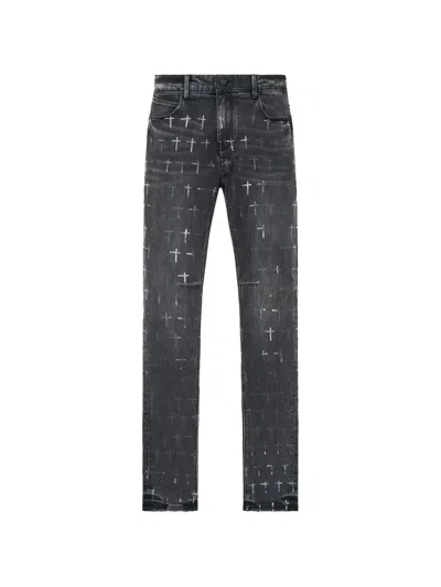 Rta Bryant Cross-print Denim Jeans In Gray
