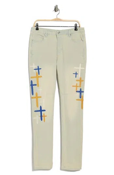 Rta Bryant Faux Leather Cross Skinny Jeans In Neutral