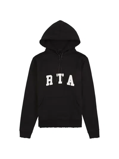 Rta Markus Distressed Logo Applique Hoodie In Black