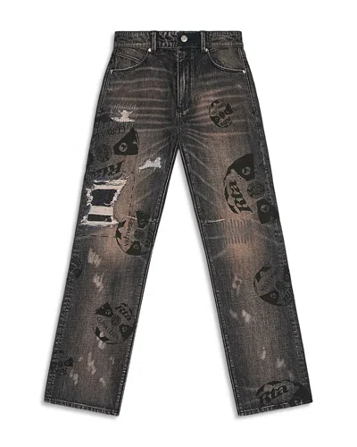 Rta Cotton Logo Graphic Distressed Jeans In Brown