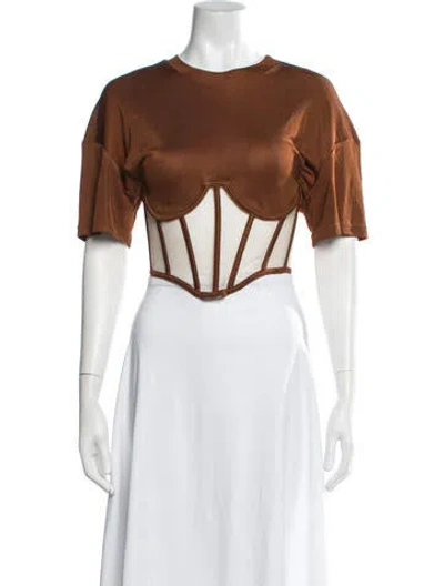 Pre-owned Rta Crew Neck Short Sleeve Crop Top In Brown