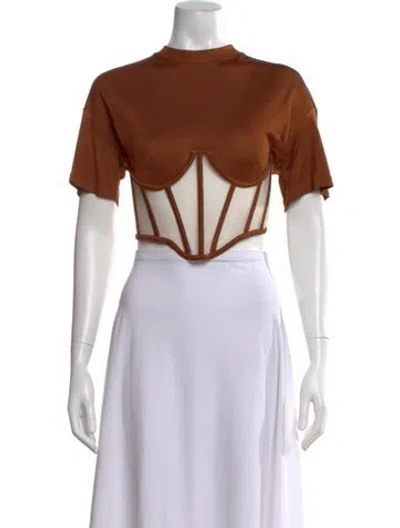 Pre-owned Rta Crew Neck Short Sleeve Crop Top W/ Tags In Brown