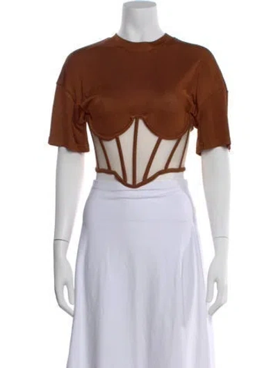 Pre-owned Rta Crew Neck Short Sleeve Crop Top W/ Tags In Brown