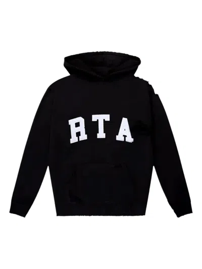 Rta Distressed Logo-patch Hoodie In Black