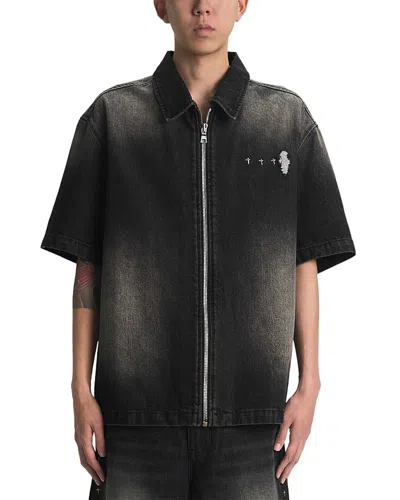 Rta Distressed Zip Shirt In Black