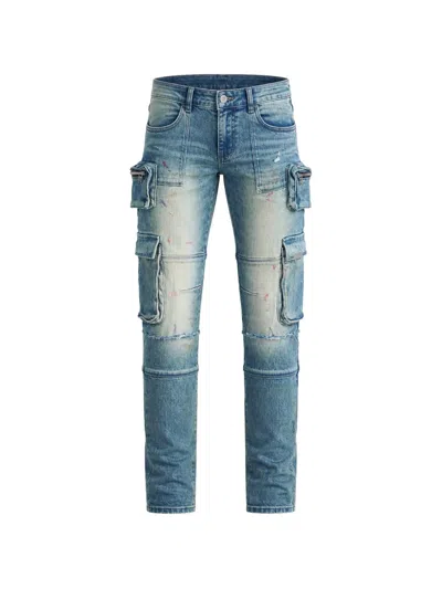 Rta Distressed-finish Cargo Jeans In Blue