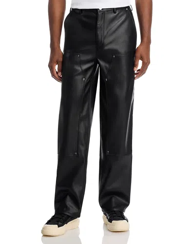 Rta Faux Leather Carpenter Pants In Black