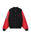 Rta Flame-logo Leather-sleeve Jacket In Black