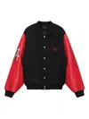 Rta Flame-logo Leather-sleeve Jacket In Red