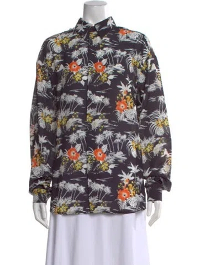 Pre-owned Rta Floral Print Long Sleeve Button-up Top In Black