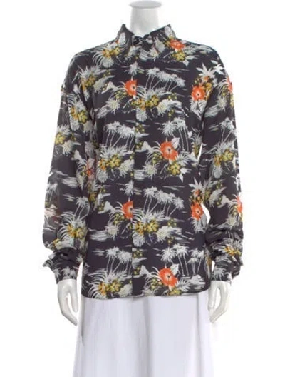 Pre-owned Rta Floral Print Long Sleeve Button-up Top W/ Tags In Black