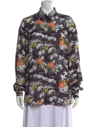 Pre-owned Rta Floral Print Long Sleeve Button-up Top W/ Tags In Black