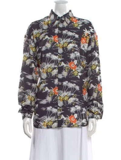 Pre-owned Rta Floral Print Long Sleeve Button-up Top W/ Tags In Black