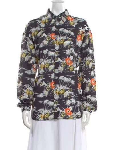 Pre-owned Rta Floral Print Long Sleeve Button-up Top W/ Tags In Black