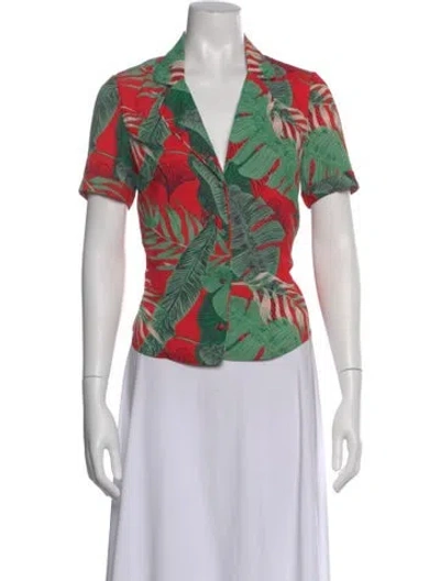 Pre-owned Rta Floral Print V-neck Button-up Top In Green