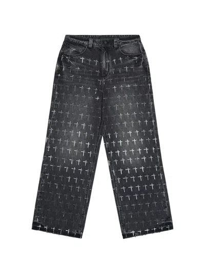 Rta Franco Cross-print Jeans In Black