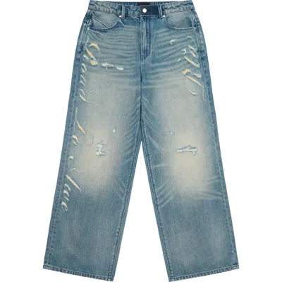 Rta Franco Distressed Wide Leg Jeans In Blue