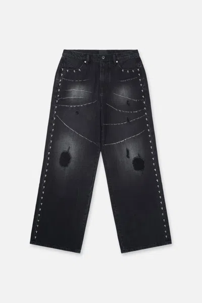 Rta Franco Wide Leg Studded Jean In Black