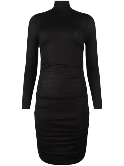 Rta Gathered Silk-blend Mini Dress In Black