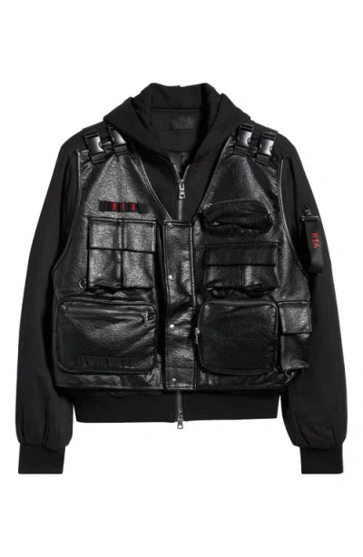 Rta Geronimo Tactical Mixed Media Hooded Bomber Jacket In Black