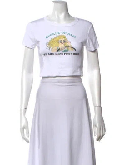 Pre-owned Rta Graphic Print Crew Neck Crop Top In White