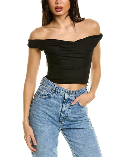 Rta Jewel Off-shoulder Corset Sweatshirt In Black