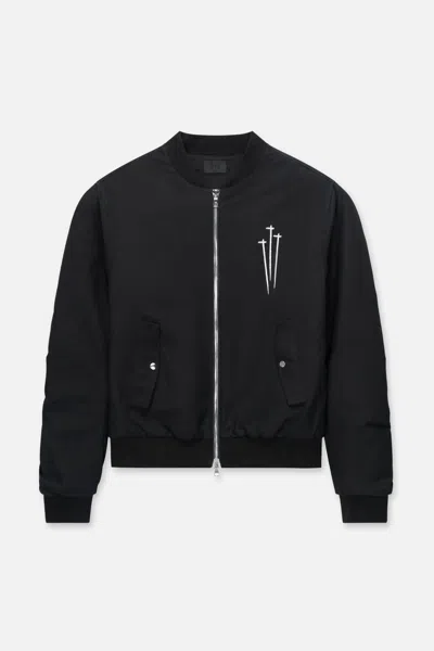 Rta Kayden Zip Detail Cotton Bomber Jacket In Black