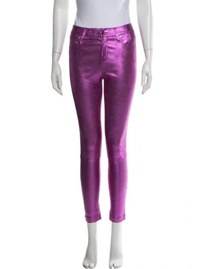 Pre-owned Rta Lambskin Skinny Leg Pants In Metallic/pink