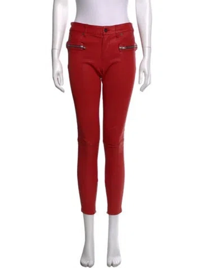Pre-owned Rta Lambskin Skinny Leg Pants In Red