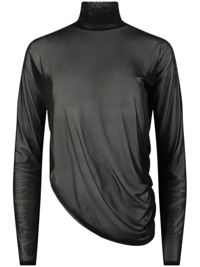 Rta Lei Mesh Turtleneck Top In Black