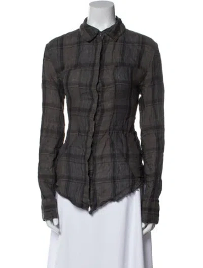 Pre-owned Rta Linen Plaid Print Button-up Top In Gray
