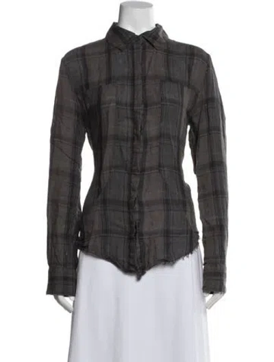 Pre-owned Rta Linen Plaid Print Button-up Top In Gray