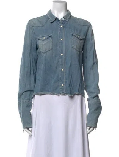 Pre-owned Rta Long Sleeve Button-up Top In Blue