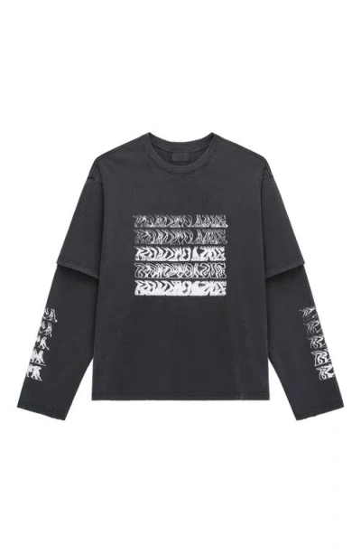 Rta Loris Double Layer Long Sleeve Graphic T-shirt In Black