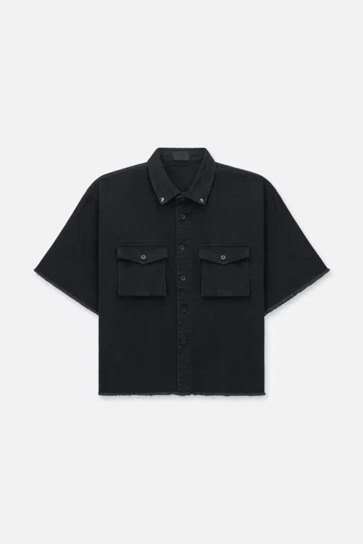 Rta Luciano Cropped Denim Shirt In Black